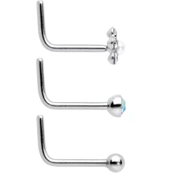 20 Gauge 1/4 Aurora Clear CZ Gem Flower L Shape Nose Ring Set Of 6 -Body Jewelry Store 75116.otherimage2