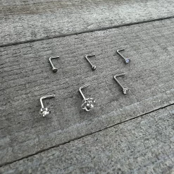 20 Gauge 1/4 Aurora Clear CZ Gem Flower L Shape Nose Ring Set Of 6 -Body Jewelry Store 75116.otherimage6