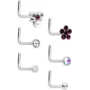 20 Gauge 1/4 Aurora Purple CZ Gem Flower Bow L Shape Nose Ring Set Of 6