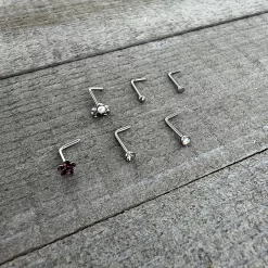 20 Gauge 1/4 Aurora Purple CZ Gem Flower Bow L Shape Nose Ring Set Of 6 -Body Jewelry Store 75119.otherimage6