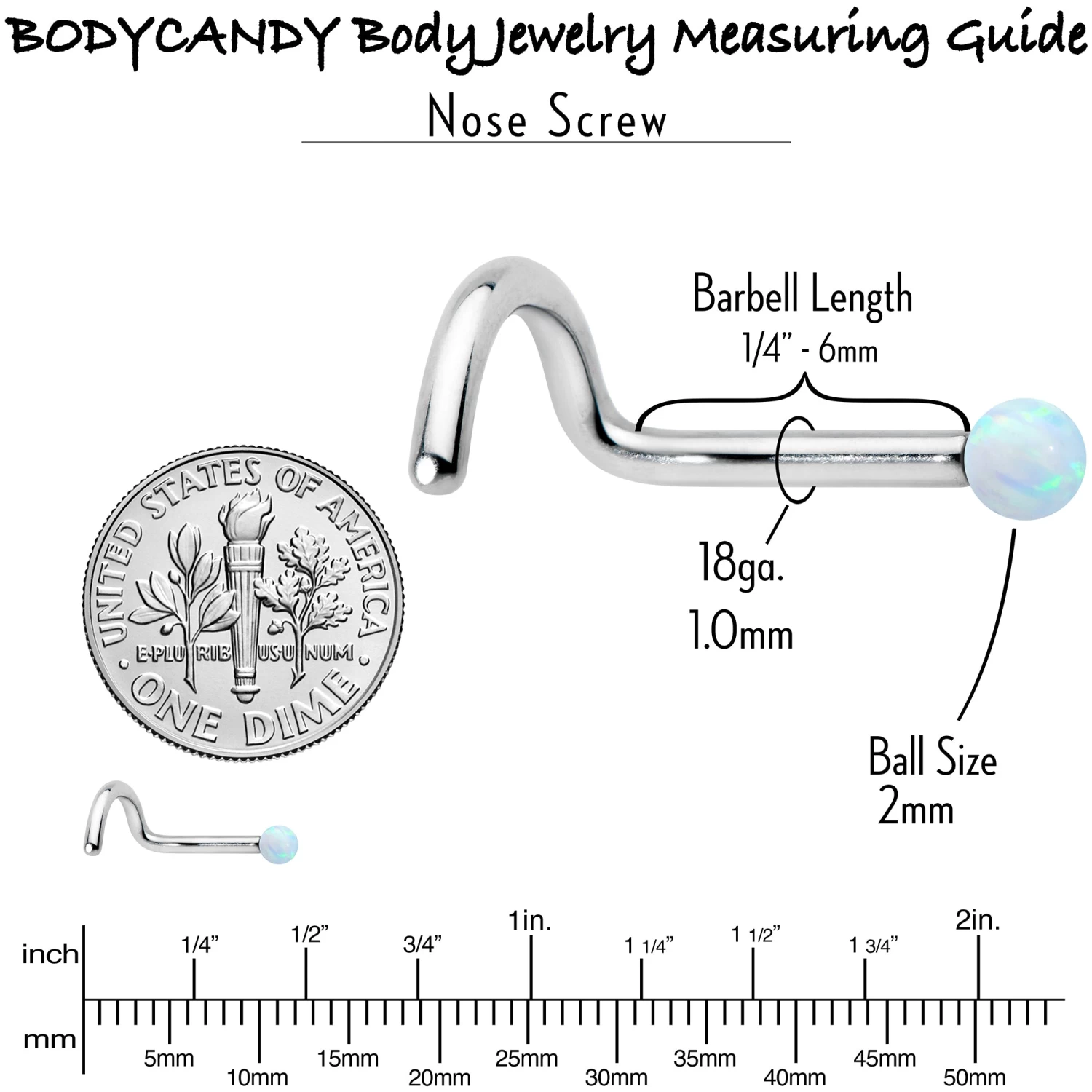 18 Gauge 1/4 White Synth Opal G23 Titanium Threadless Left Nose Screw 5 18 Gauge 1/4 White Synth Opal G23 Titanium Threadless Left Nose Screw - Image 5