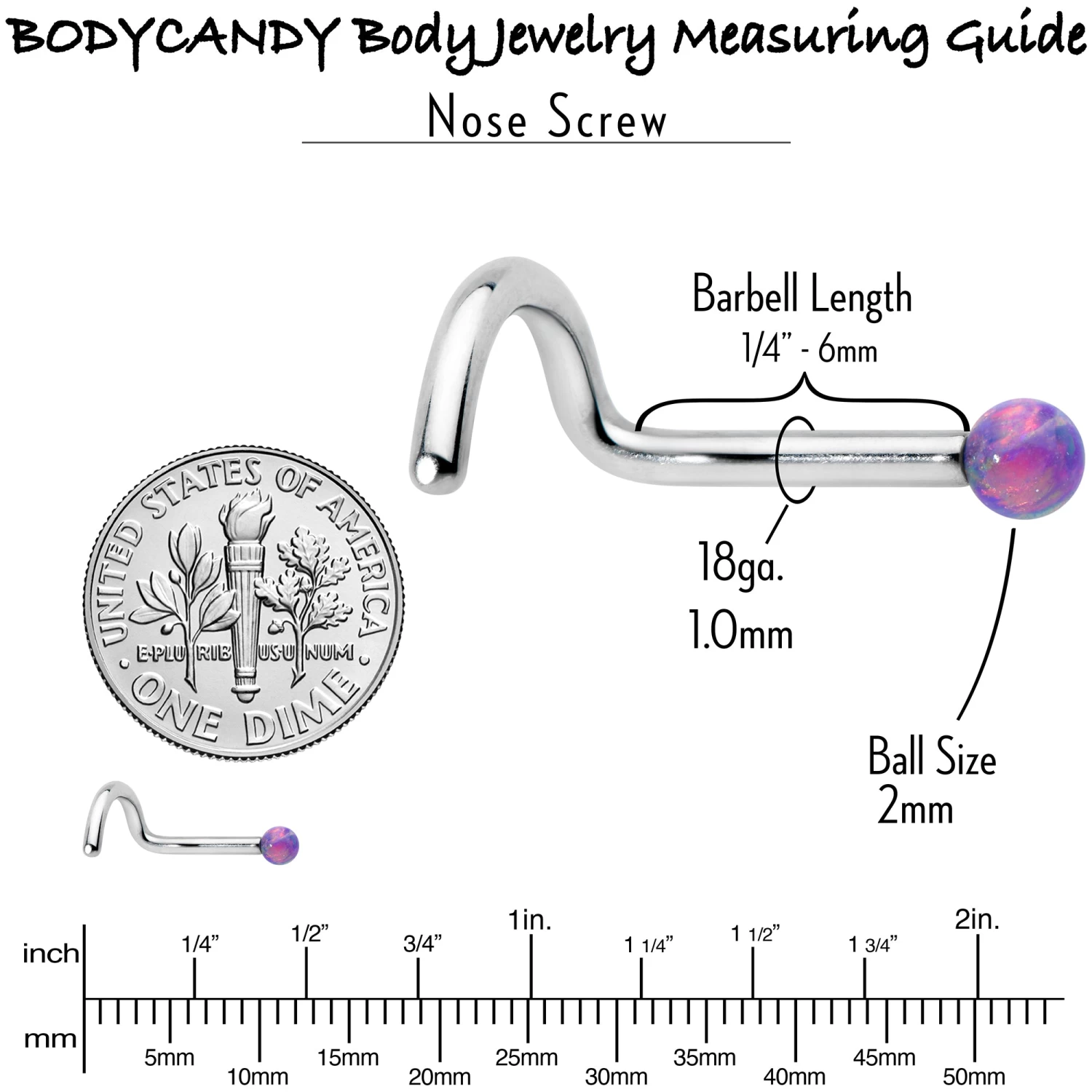 18 Gauge 1/4 Purple Synth Opal G23 Titanium Threadless Left Nose Screw 4 18 Gauge 1/4 Purple Synth Opal G23 Titanium Threadless Left Nose Screw - Image 4