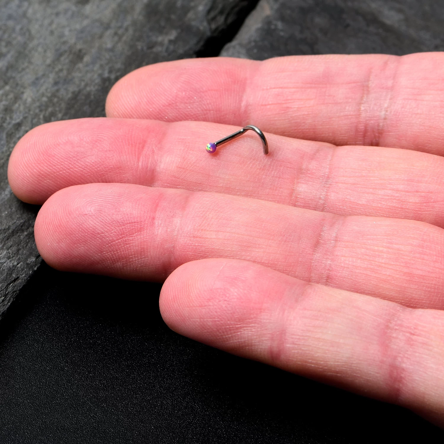 18 Gauge 1/4 Purple Synth Opal G23 Titanium Threadless Left Nose Screw 2 18 Gauge 1/4 Purple Synth Opal G23 Titanium Threadless Left Nose Screw - Image 2