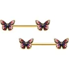 14 Gauge 5/8 Gold Tone Pink Blue Red Butterfly Barbell Nipple Ring Set