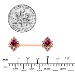 14 Gauge 9/16 Red Gem Rosy Tone Octogram Star Barbell Nipple Ring Set -Body Jewelry Store 75239.otherimage2