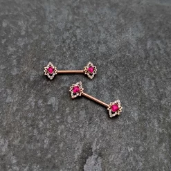 14 Gauge 9/16 Red Gem Rosy Tone Octogram Star Barbell Nipple Ring Set -Body Jewelry Store 75239.otherimage3