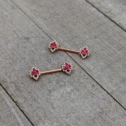 14 Gauge 9/16 Red Gem Rosy Tone Octogram Star Barbell Nipple Ring Set -Body Jewelry Store 75239.otherimage4