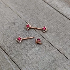 14 Gauge 9/16 Red Gem Rosy Tone Octogram Star Barbell Nipple Ring Set -Body Jewelry Store 75239.otherimage5