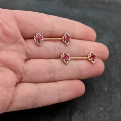 14 Gauge 9/16 Red Gem Rosy Tone Octogram Star Barbell Nipple Ring Set -Body Jewelry Store 75239.otherimage6