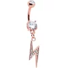 Aurora CZ Gem Rose Gold Tone Lightning Strike Dangle Belly Ring