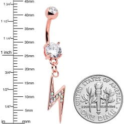 Aurora CZ Gem Rose Gold Tone Lightning Strike Dangle Belly Ring -Body Jewelry Store 75266.otherimage2