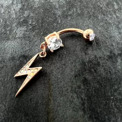 Aurora CZ Gem Rose Gold Tone Lightning Strike Dangle Belly Ring -Body Jewelry Store 75266.otherimage4