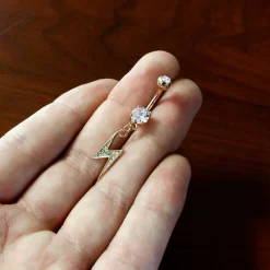 Aurora CZ Gem Rose Gold Tone Lightning Strike Dangle Belly Ring -Body Jewelry Store 75266.otherimage5