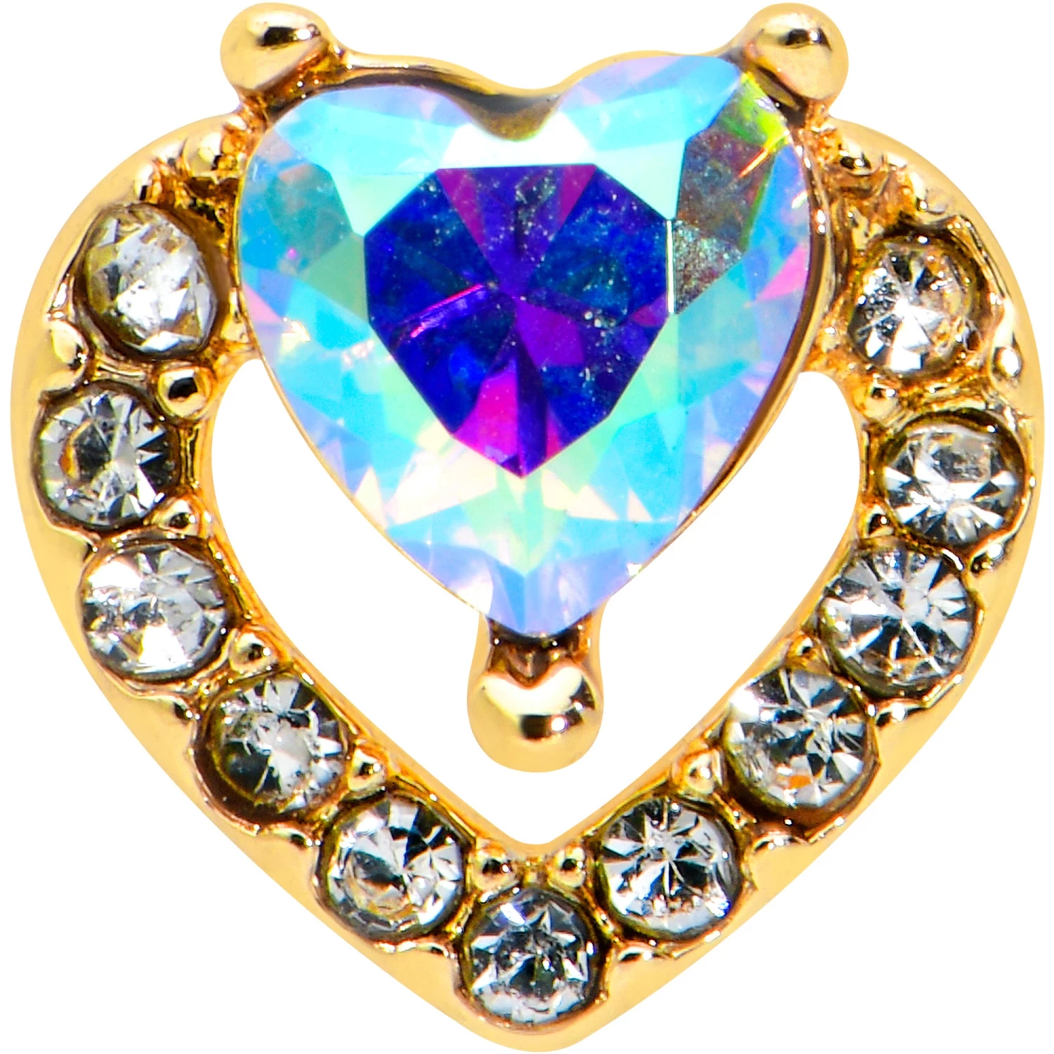 16 Gauge 1/4 Aurora Gem Gold Tone Rococo Heart Cartilage Tragus Earring 2 16 Gauge 1/4 Aurora Gem Gold Tone Rococo Heart Cartilage Tragus Earring - Image 2