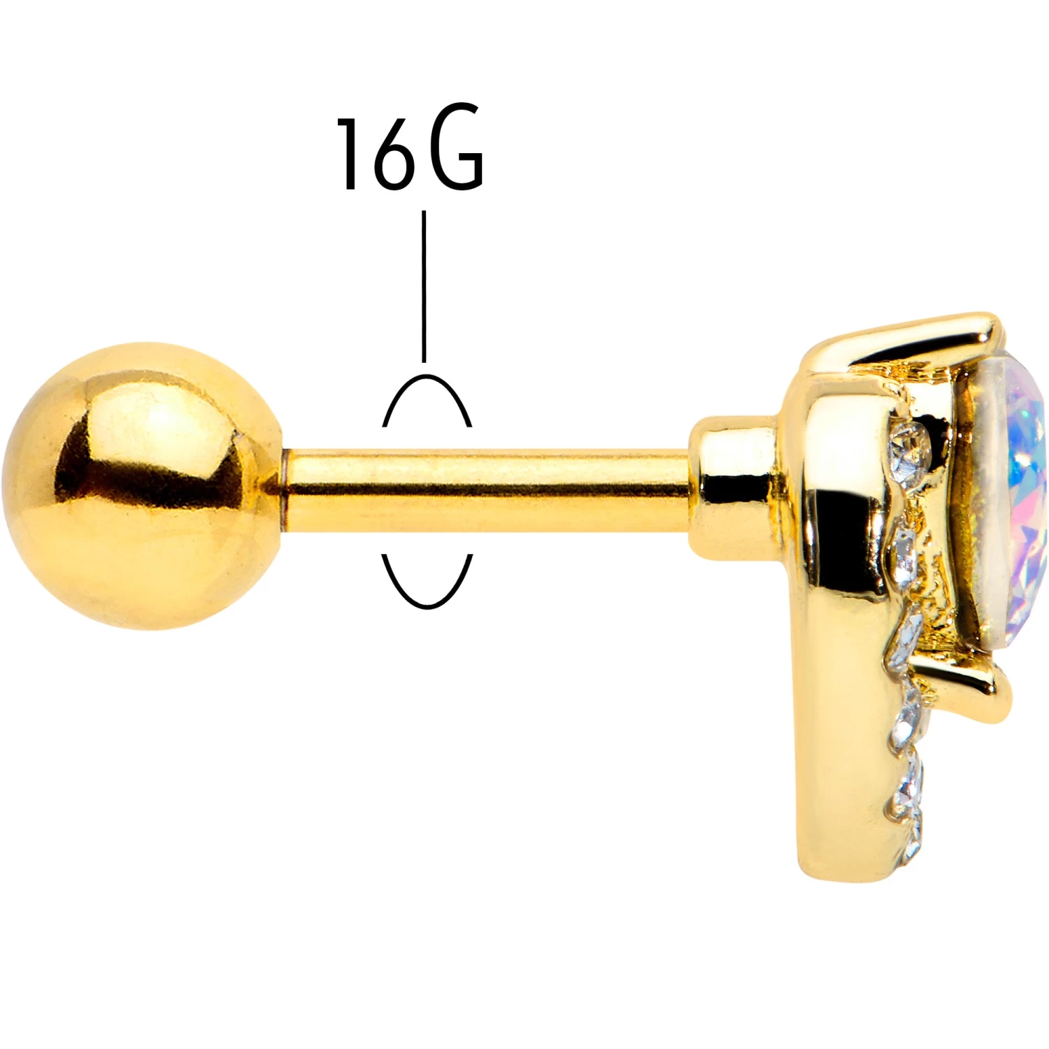 16 Gauge 1/4 Aurora Gem Gold Tone Rococo Heart Cartilage Tragus Earring 5 16 Gauge 1/4 Aurora Gem Gold Tone Rococo Heart Cartilage Tragus Earring - Image 5