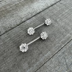 14 Gauge 9/16 Clear Gem Whimsy Flower Barbell Nipple Ring Set 8 14 Gauge 9/16 Clear Gem Whimsy Flower Barbell Nipple Ring Set -Body Jewelry Store 75313.otherimage3
