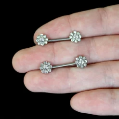 14 Gauge 9/16 Clear Gem Whimsy Flower Barbell Nipple Ring Set 9 14 Gauge 9/16 Clear Gem Whimsy Flower Barbell Nipple Ring Set -Body Jewelry Store 75313.otherimage4
