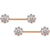14 Gauge 9/16 Clear Gem Rosy Tone Whimsy Flower Barbell Nipple Ring Set