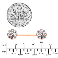 14 Gauge 9/16 Clear Gem Rosy Tone Whimsy Flower Barbell Nipple Ring Set -Body Jewelry Store 75315.otherimage2