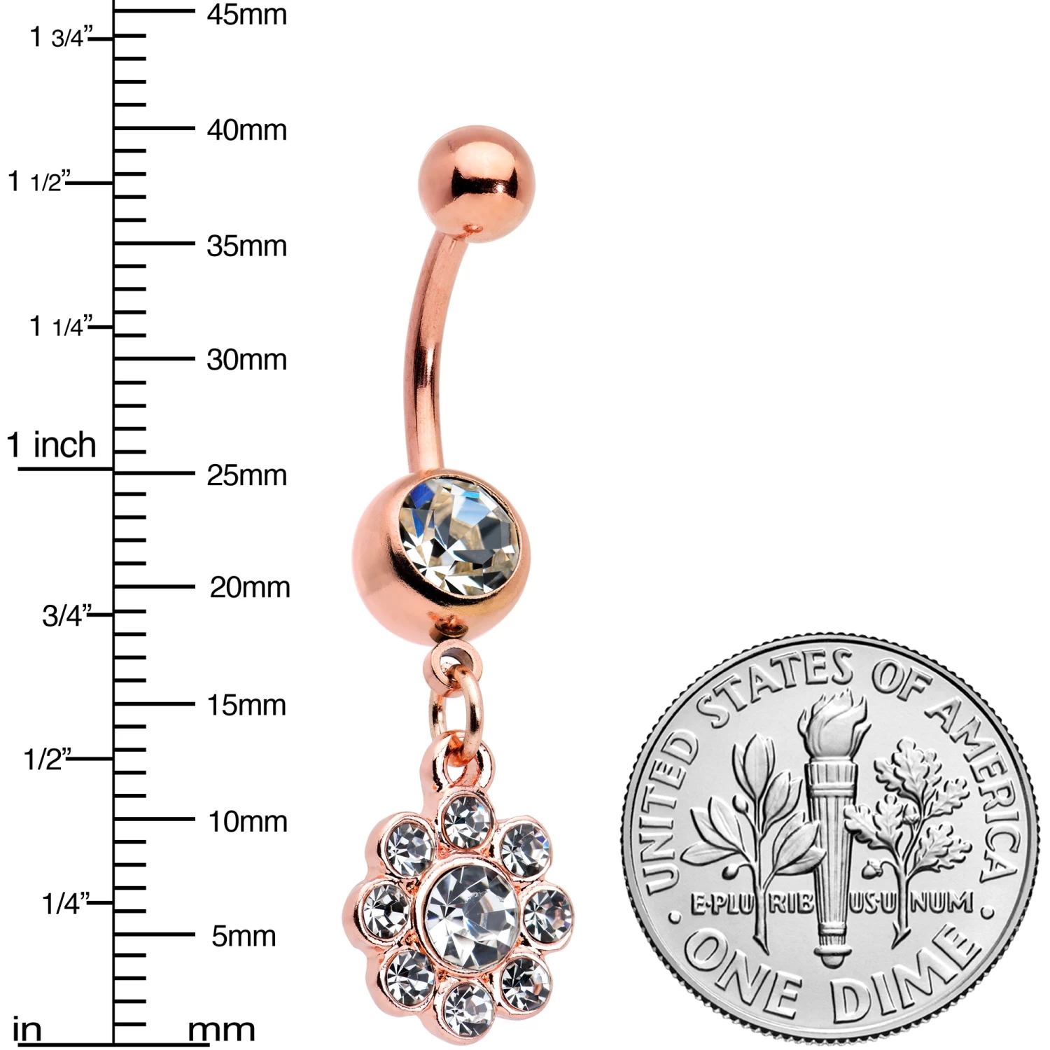 Clear Gem Rose Gold Tone Whimsy Flower Dangle Belly Ring 3 Clear Gem Rose Gold Tone Whimsy Flower Dangle Belly Ring - Image 3