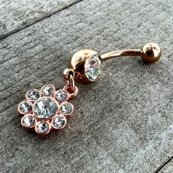 Clear Gem Rose Gold Tone Whimsy Flower Dangle Belly Ring 12 Clear Gem Rose Gold Tone Whimsy Flower Dangle Belly Ring -Body Jewelry Store 75318.otherimage4