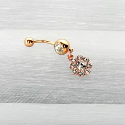 Clear Gem Rose Gold Tone Whimsy Flower Dangle Belly Ring 13 Clear Gem Rose Gold Tone Whimsy Flower Dangle Belly Ring -Body Jewelry Store 75318.otherimage5