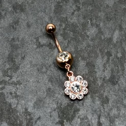 Clear Gem Rose Gold Tone Whimsy Flower Dangle Belly Ring 14 Clear Gem Rose Gold Tone Whimsy Flower Dangle Belly Ring -Body Jewelry Store 75318.otherimage6