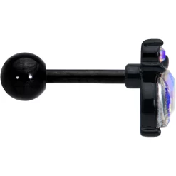 16 Gauge 1/4 Aurora CZ Gem Black Fleur De Lis Butterfly Cartilage Tragus Earring -Body Jewelry Store 75345.otherimage2