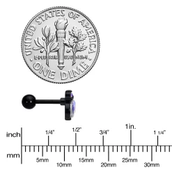 16 Gauge 1/4 Aurora CZ Gem Black Fleur De Lis Butterfly Cartilage Tragus Earring -Body Jewelry Store 75345.otherimage3