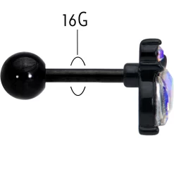 16 Gauge 1/4 Aurora CZ Gem Black Fleur De Lis Butterfly Cartilage Tragus Earring -Body Jewelry Store 75345.otherimage4