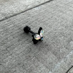 16 Gauge 1/4 Aurora CZ Gem Black Fleur De Lis Butterfly Cartilage Tragus Earring -Body Jewelry Store 75345.otherimage5