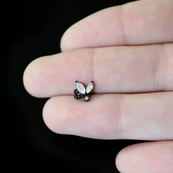 16 Gauge 1/4 Aurora CZ Gem Black Fleur De Lis Butterfly Cartilage Tragus Earring -Body Jewelry Store 75345.otherimage6