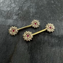 14 Gauge 9/16 Clear Pink Gem Gold Tone Starry Flower Nipple Ring Set 11 14 Gauge 9/16 Clear Pink Gem Gold Tone Starry Flower Nipple Ring Set -Body Jewelry Store 75383.otherimage3