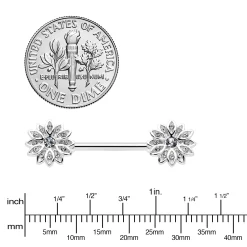 14 Gauge 9/16 Clear Gem Rococo Starry Flower Barbell Nipple Ring Set -Body Jewelry Store 75386.otherimage2