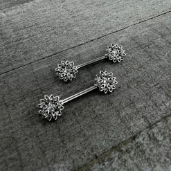 14 Gauge 9/16 Clear Gem Rococo Starry Flower Barbell Nipple Ring Set -Body Jewelry Store 75386.otherimage4