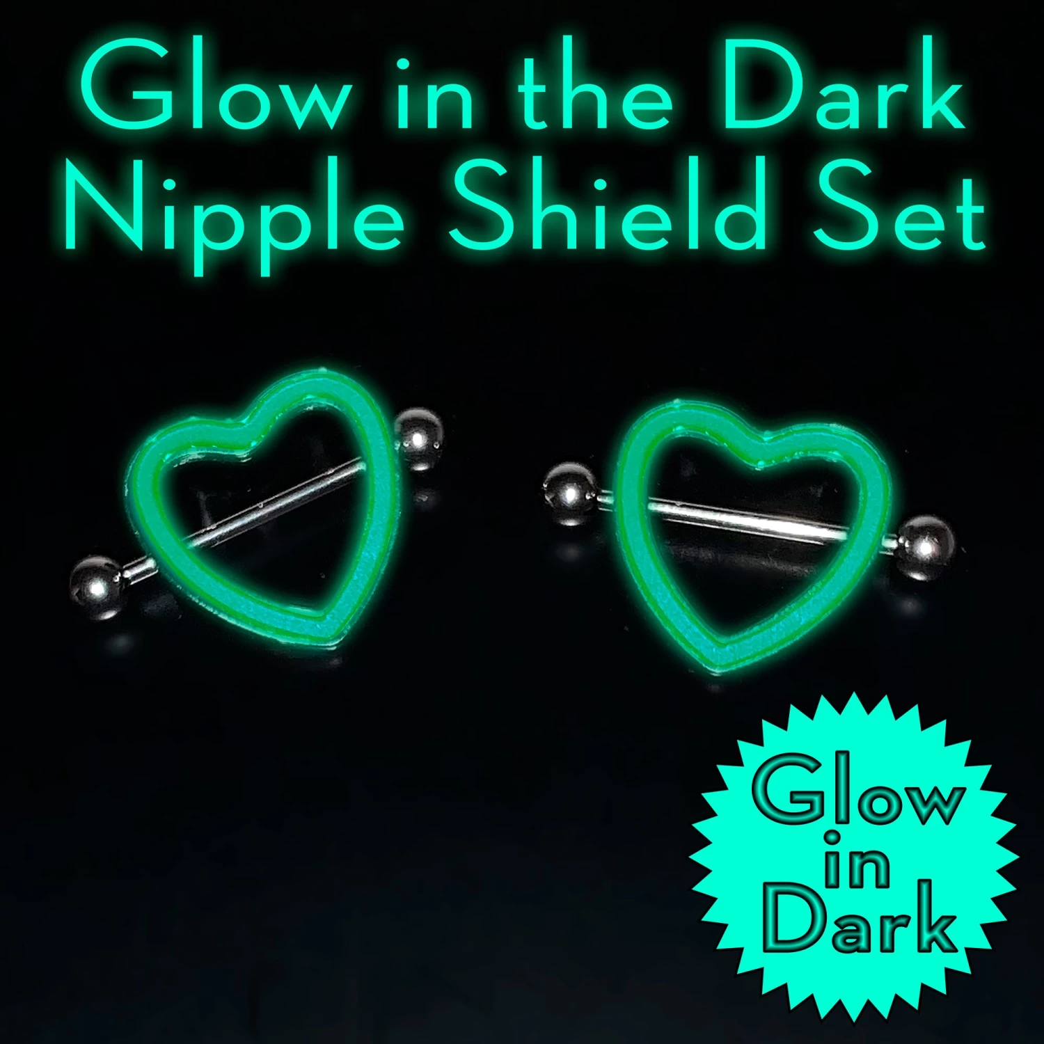 14 Gauge 5/8 Purple Heart Glow In The Dark Valentine Nipple Shield Set 2 14 Gauge 5/8 Purple Heart Glow In The Dark Valentine Nipple Shield Set - Image 2