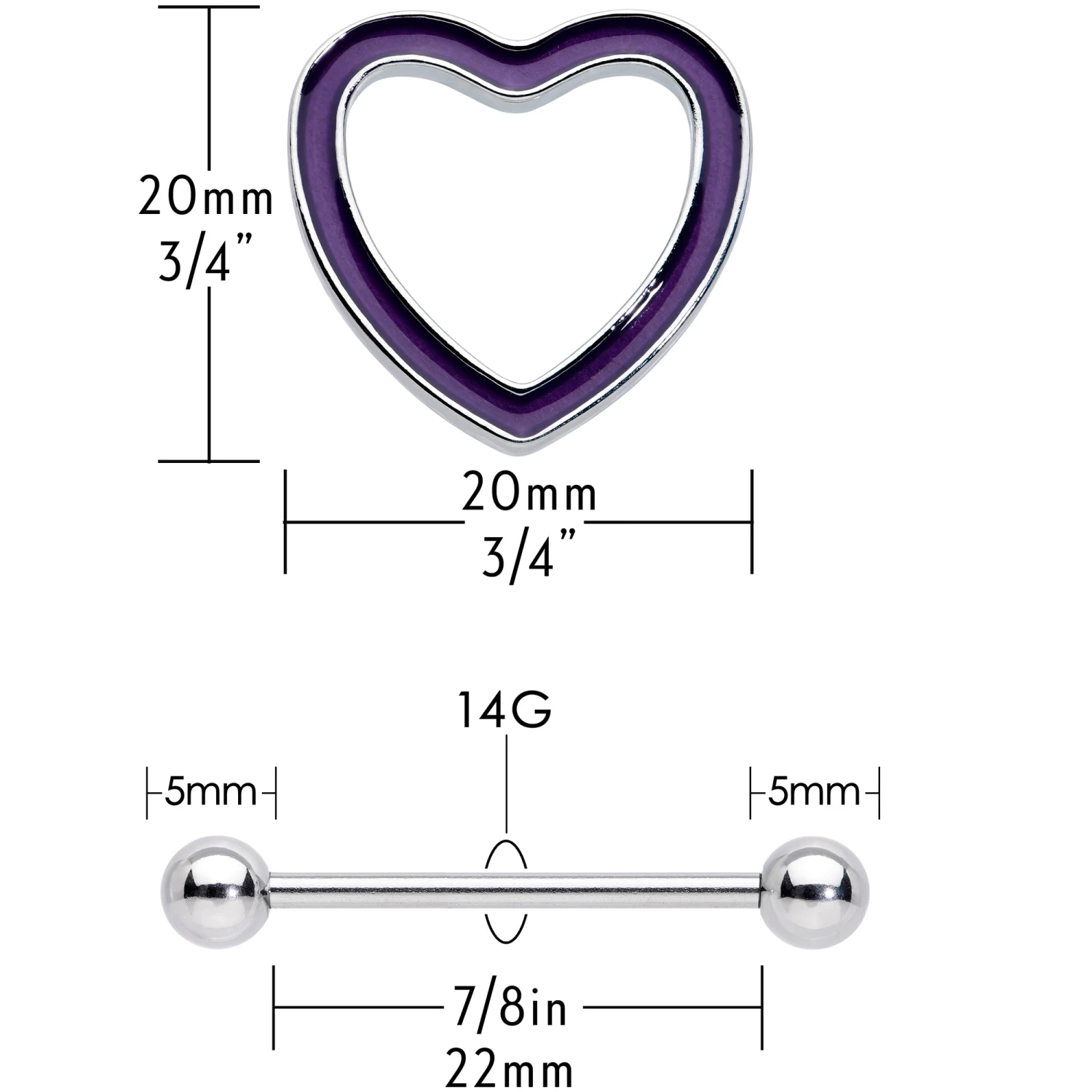 14 Gauge 5/8 Purple Heart Glow In The Dark Valentine Nipple Shield Set 3 14 Gauge 5/8 Purple Heart Glow In The Dark Valentine Nipple Shield Set - Image 3