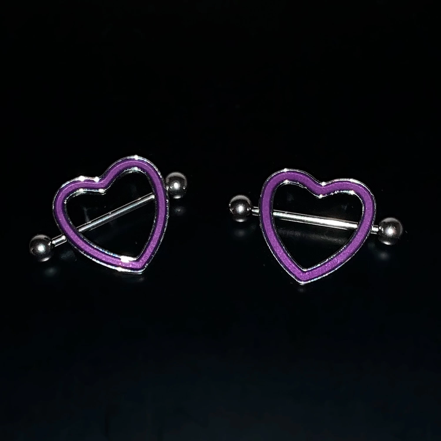 14 Gauge 5/8 Purple Heart Glow In The Dark Valentine Nipple Shield Set 5 14 Gauge 5/8 Purple Heart Glow In The Dark Valentine Nipple Shield Set - Image 5