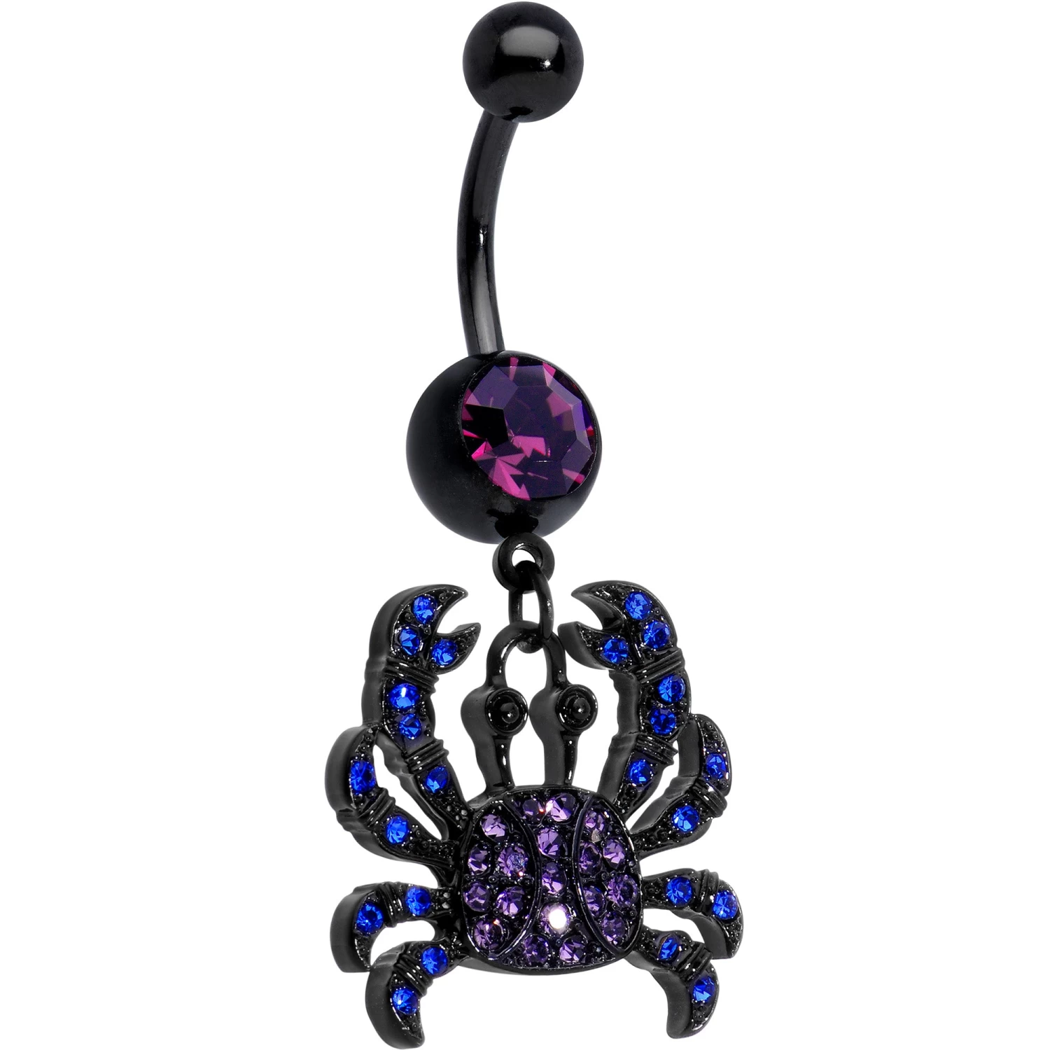 Blue Purple Gem Black Chic Crab Dangle Belly Ring 1 Blue Purple Gem Black Chic Crab Dangle Belly Ring