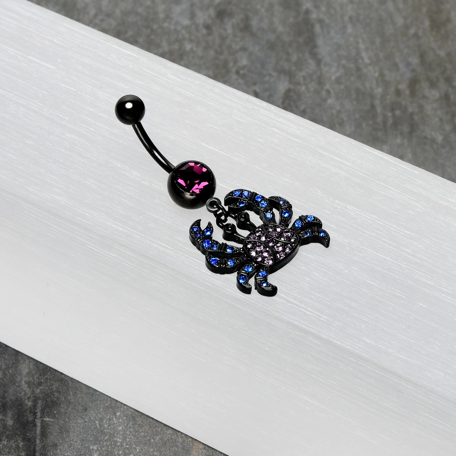 Blue Purple Gem Black Chic Crab Dangle Belly Ring 6 Blue Purple Gem Black Chic Crab Dangle Belly Ring - Image 6