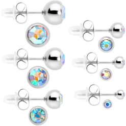 Aurora Gem 3mm To 8mm Ball End Stud Earrings Set Of 6