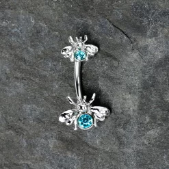 Blue Gem Bees Beautiful Insect Double Mount Belly Ring -Body Jewelry Store 75505 AQ.otherimage4