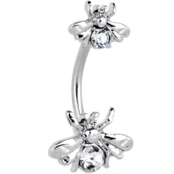 Clear Gem Bees Beautiful Insect Double Mount Belly Ring