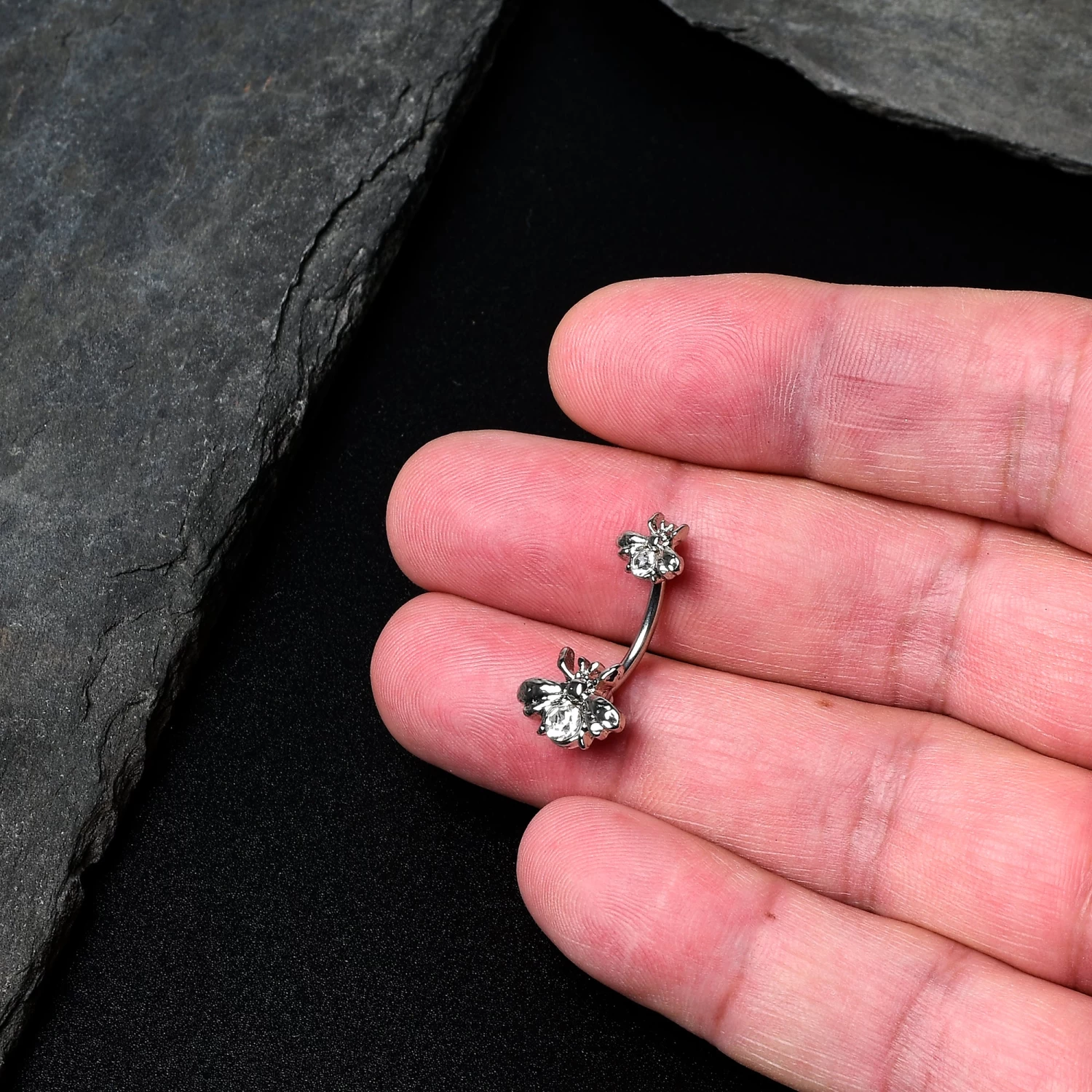 Clear Gem Bees Beautiful Insect Double Mount Belly Ring 2 Clear Gem Bees Beautiful Insect Double Mount Belly Ring - Image 2