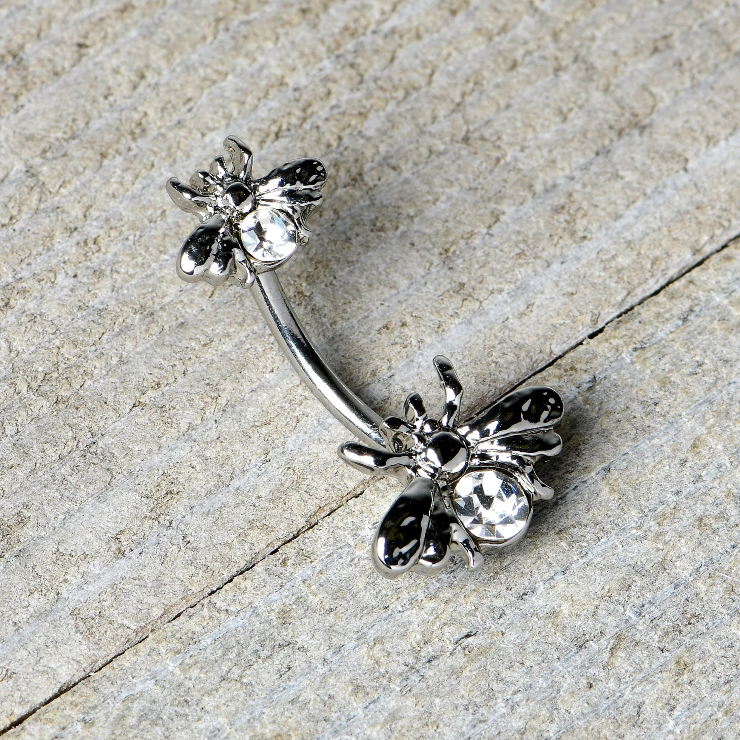 Clear Gem Bees Beautiful Insect Double Mount Belly Ring 6 Clear Gem Bees Beautiful Insect Double Mount Belly Ring - Image 6