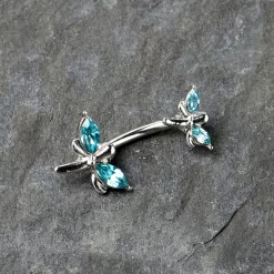 Blue Gem Simple Stylized Dragonfly Double Mount Belly Ring 13 Blue Gem Simple Stylized Dragonfly Double Mount Belly Ring -Body Jewelry Store 75506 AQ.otherimage5