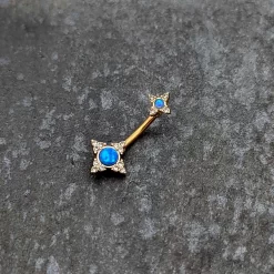 Blue Synthetic Opal Gold Tone Rhombus Duo Double Mount Belly Ring 11 Blue Synthetic Opal Gold Tone Rhombus Duo Double Mount Belly Ring -Body Jewelry Store 75516.otherimage3