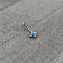 Blue Synthetic Opal Gold Tone Rhombus Duo Double Mount Belly Ring 12 Blue Synthetic Opal Gold Tone Rhombus Duo Double Mount Belly Ring -Body Jewelry Store 75516.otherimage4