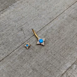 Blue Synthetic Opal Gold Tone Rhombus Duo Double Mount Belly Ring 13 Blue Synthetic Opal Gold Tone Rhombus Duo Double Mount Belly Ring -Body Jewelry Store 75516.otherimage5