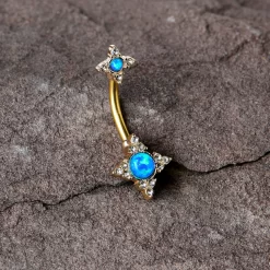 Blue Synthetic Opal Gold Tone Rhombus Duo Double Mount Belly Ring 14 Blue Synthetic Opal Gold Tone Rhombus Duo Double Mount Belly Ring -Body Jewelry Store 75516.otherimage6
